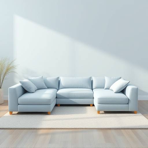 A modular sectional sofa with customizable configurations and a light blue color