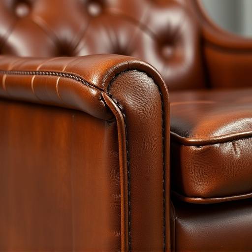 Bespoke leather armchair with unique stitching and a walnut frame