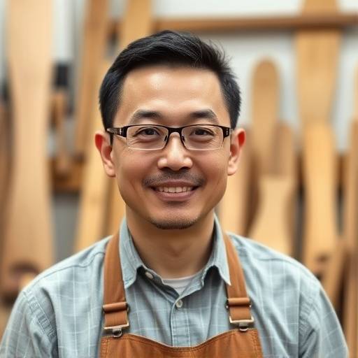 Portrait of David Chen, Head of Woodworking at DreamWeave Furnishings