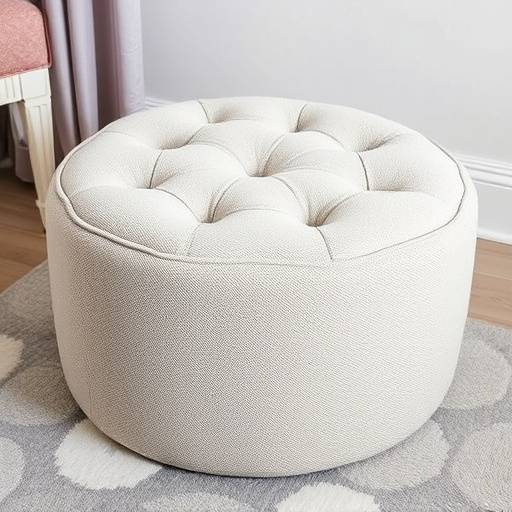 The Pennybacker Bridge Ottoman: A chic, round ottoman upholstered in a soft, textured fabric